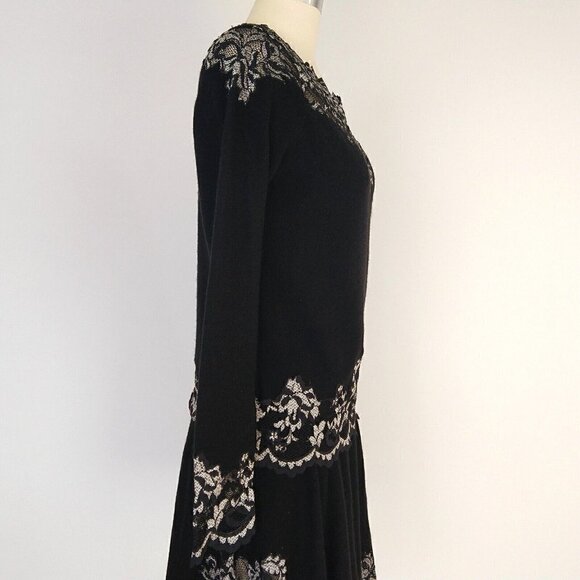 Olvis 100% Cashmere and Lace Skirt Top Set Size M Black Knit Sweater Formal - Picture 6 of 14